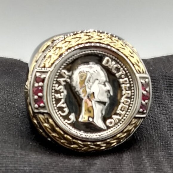 "Caesar Dict Perpetvo" Medallion with Rubies Men's Ring